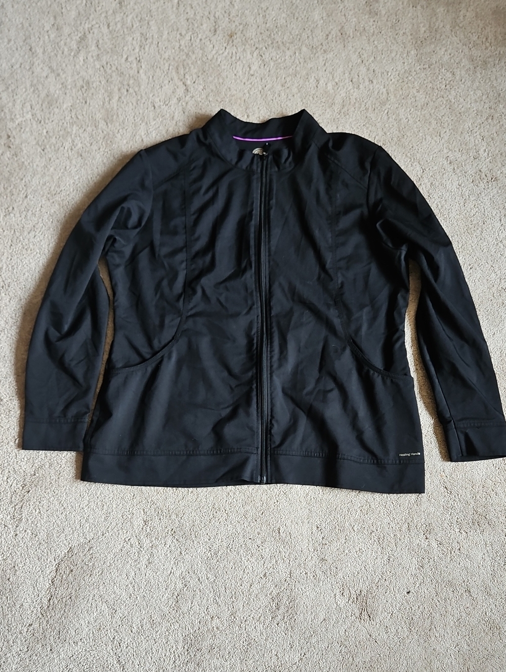 healing hands Black Full-Zip Scrub Jacket
